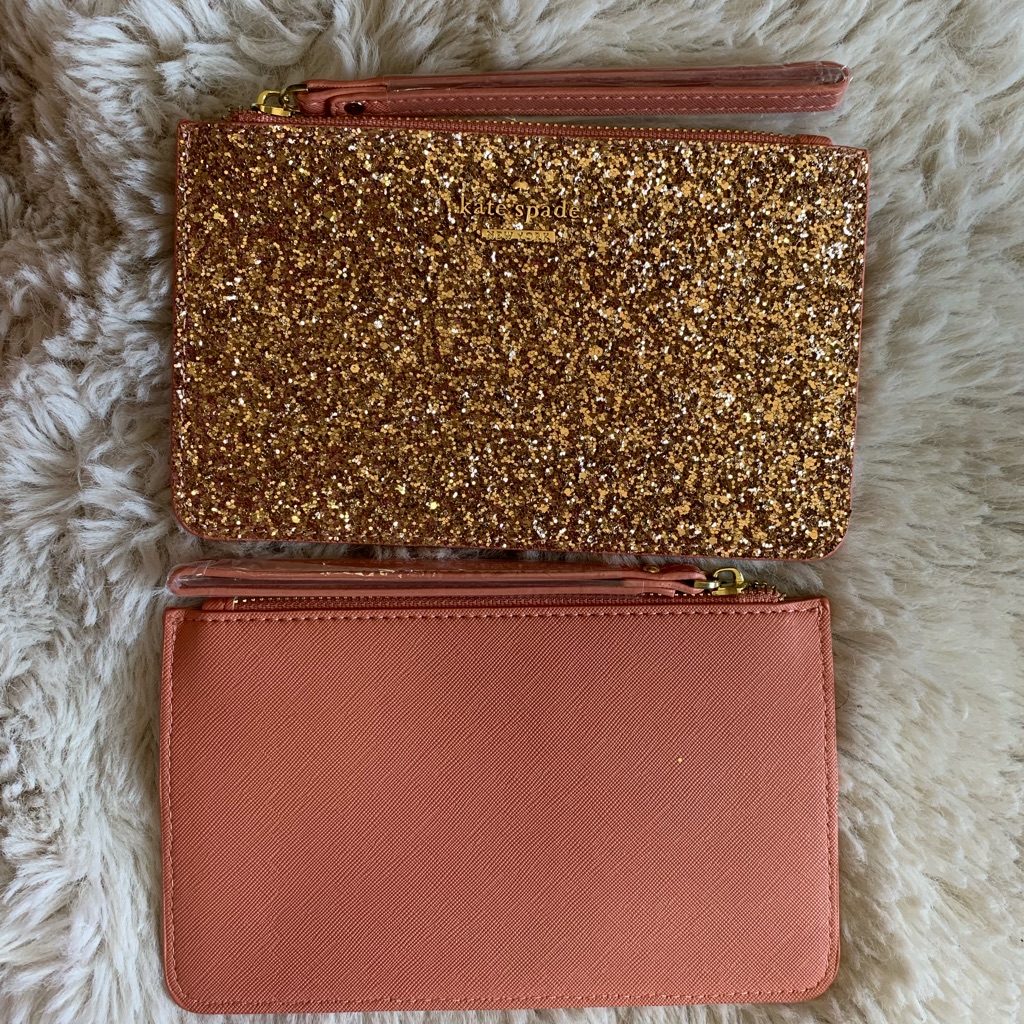 Kate Spade Gold Glitter And Pink Leather Clutch Set